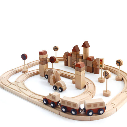 Holz Eisenbahn mit Stadtbausteinen